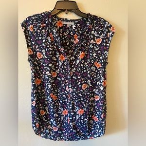 Daniel Rainn Indigo Bernal Split Neck smocked Blouse - Small
